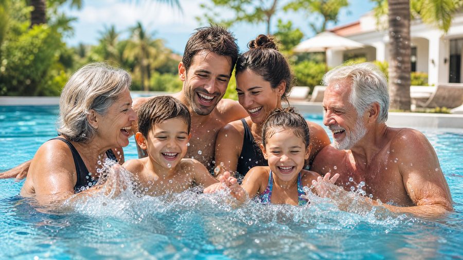 Family enjoying a private swimming pool Dubai